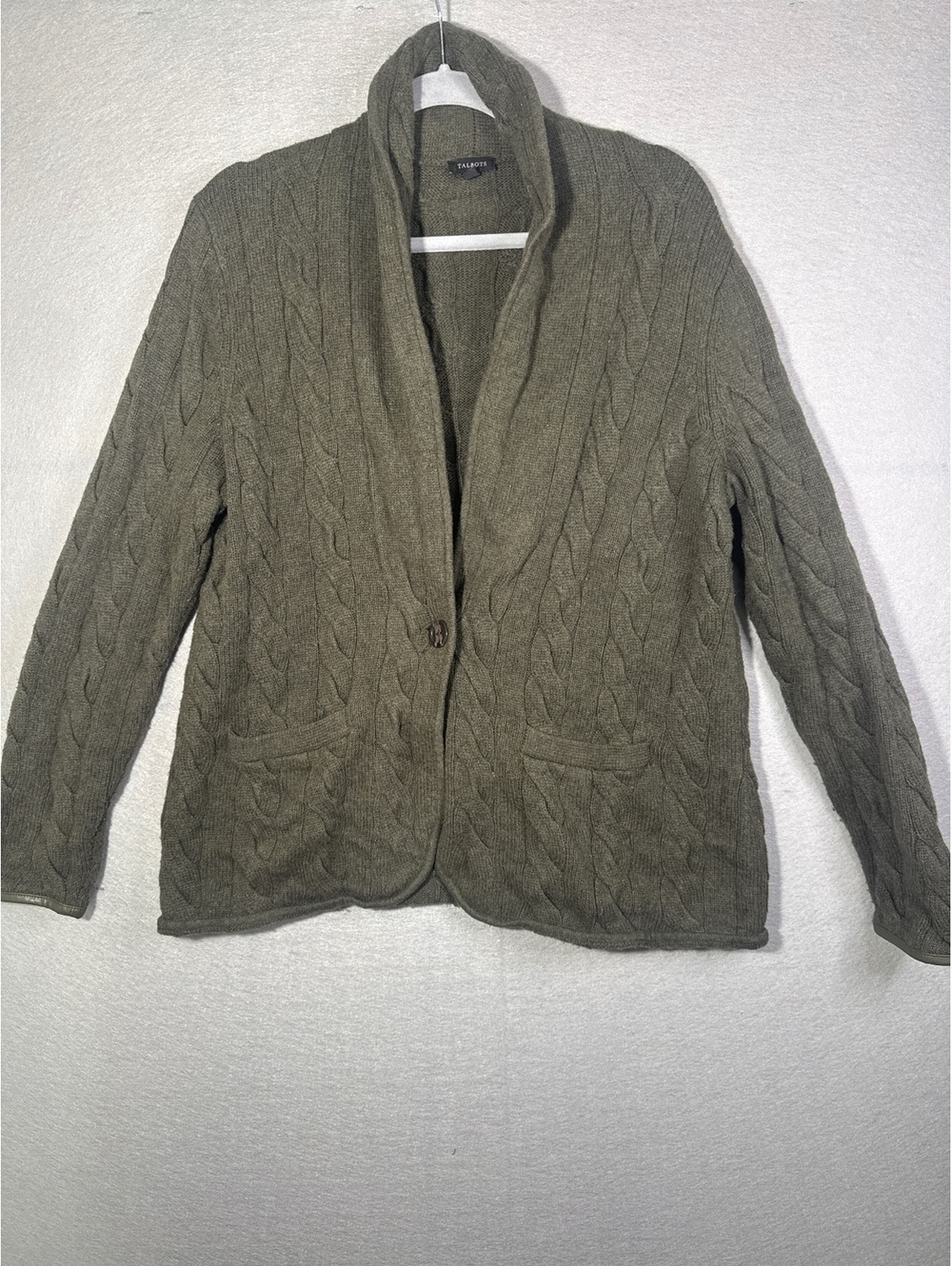 Talbots Women's Olive Green Cable Knit Cardigan Sweater Size L